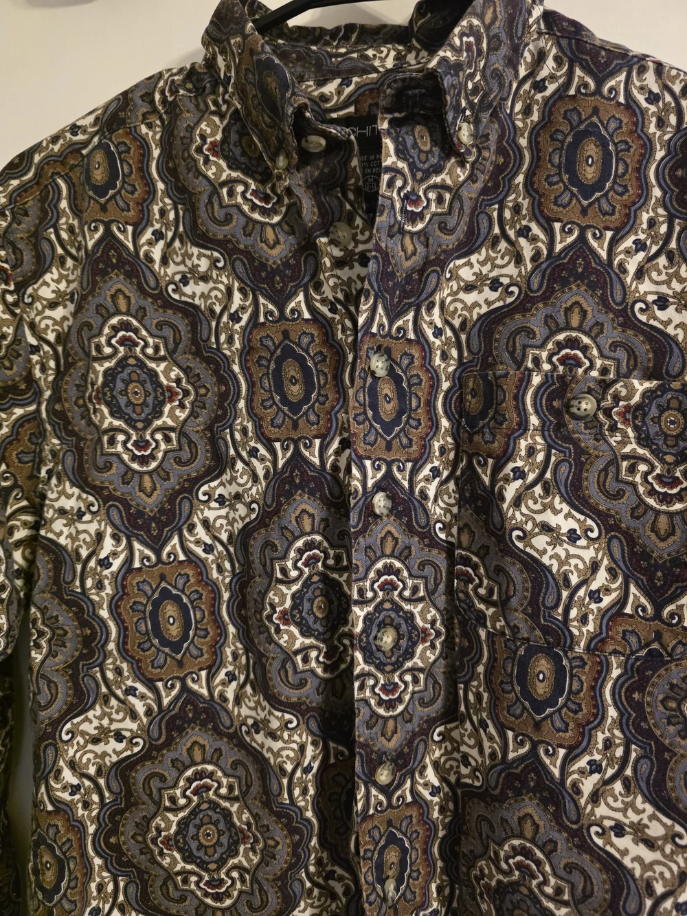 Vintage Architect Boys Button Front Shirt Medallion Paisley Print 100% Cotton M